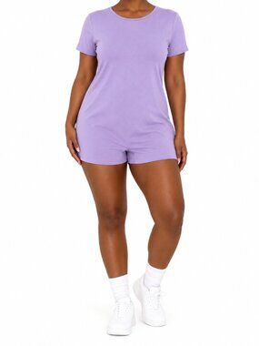 Women's Lavender Short Sleeve Lounge Romper, L